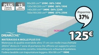 JYSK Dreamzone Materasso A Molle Plus S15 offerta