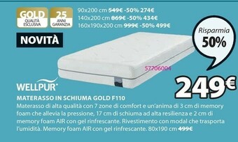 JYSK Wellpur Materasso In Schiuma Gold F110 offerta