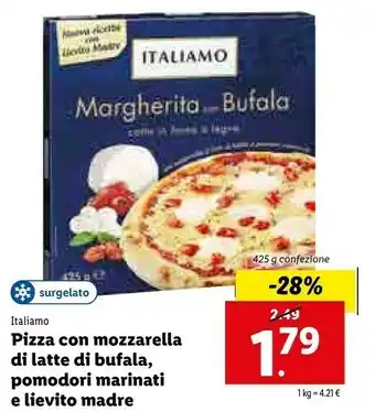 Lidl Italiamo Pizza Con Mozzarella Di Latte Di Bufala, Pomodori Marinati E Lievito Madre offerta