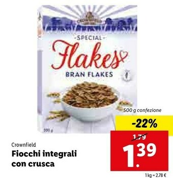 Lidl Crownfield Bran Flakes 500 G(ml) offerta