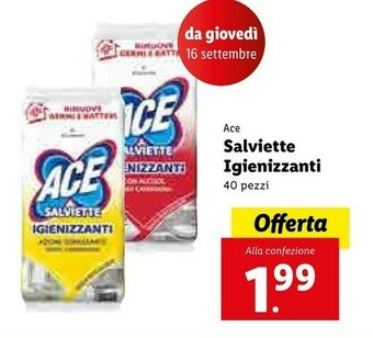 Lidl Ace Salviette Igienizzanti offerta