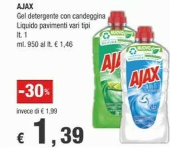 Crai Ajax Gel Detergente Con Candeggina Liquido Pavimenti offerta