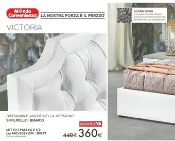 Mondo Convenienza Victoria Similpelle/Bianco Letto 1 Piazza E 1/2 offerta