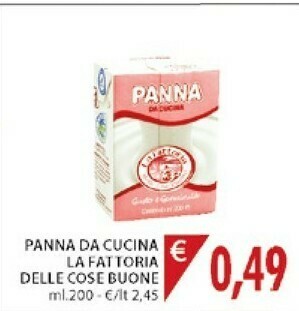 Mercatò La Fattoria Delle Cose Buone - Panna Da Cucina 200 G(ml) offerta