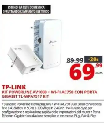Comet Tp-Link Kit Poweline AV1000+Wi-Fi AC750 con Porta Gigabit TL-WPA7517 Kit offerta