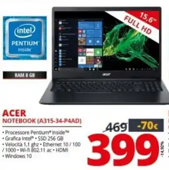 Comet Acer Notebook (A315-34-P4AD) offerta