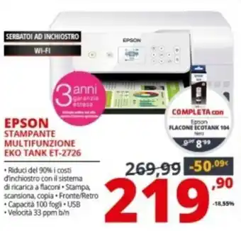 Comet Epson Stampante Multifunzione Eko Tank ET-2726 offerta