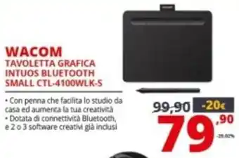 Comet Wacom Tavoletta Grafica Intuos Bluetooth Small CTL-4100WLK-S offerta