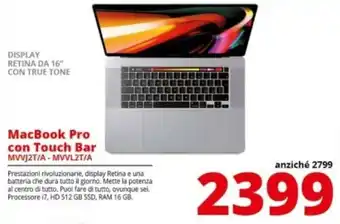 Comet MacBook Pro con Touch Bar offerta