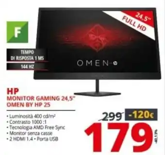 Comet hp Monitor Gaming 24,5" Omen by Hp 25 offerta