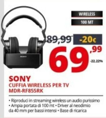 Comet Sony Cuffia Wireless per TV MDR-RF855RK offerta