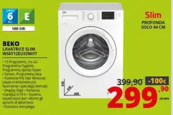 Comet Beko Lavatrice Slim WS6T12EU32W/IT offerta