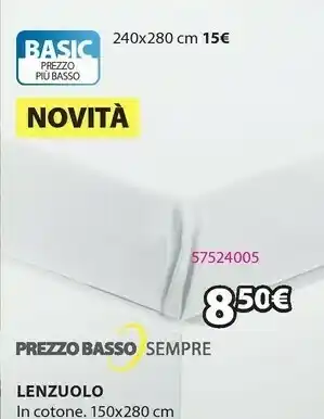 JYSK Prezzo Basso Sempre Lenzuolo In Cotone 150x280 Cm offerta