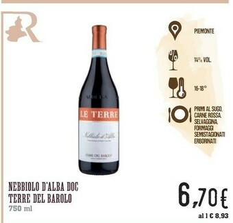 Conad Superstore Terre Del Barolo Nebbiolo D'alba Doc 750ml offerta