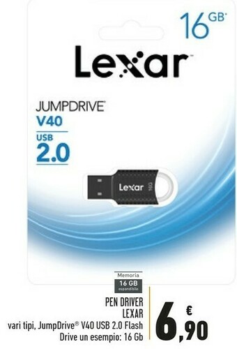 Conad Superstore Lexar JumpDrive V40 Unità Flash USB 16 GB USB Tipo A 2.0 Nero offerta