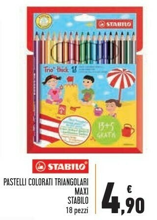 Conad Superstore Stabilo Pastelli Colorati Triangolari Maxi 18 Pz offerta