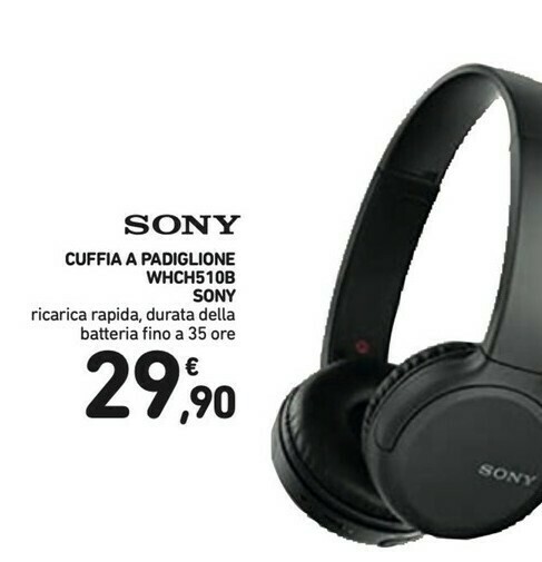 Sony Cuffia A Padiglione WHCH510B offerta di Conad
