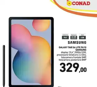 Conad Samsung Galaxy Tab S6 Lite SM-P610 64 GB 26,4 Cm (10.4") 4 GB Wi-Fi 5 (802.11ac) Grigio offerta