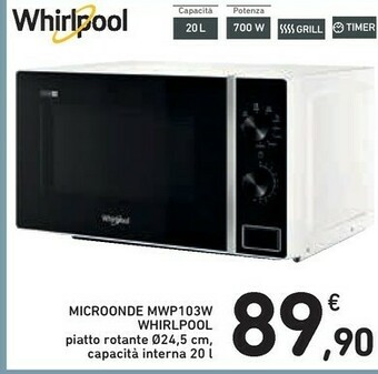 Conad Whirlpool MWP 103 W Superficie Piana Microonde Con Grill 20 L 700 W Nero, Bianco offerta