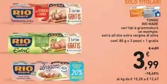 Conad Rio Mare Tonno All'Olio Extravergine Di Oliva Extrà 80 G(ml) offerta