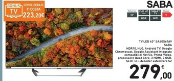 Conad SABA SA40S67A9 101,6 Cm (40") Full HD Smart TV Wi-Fi Argento offerta