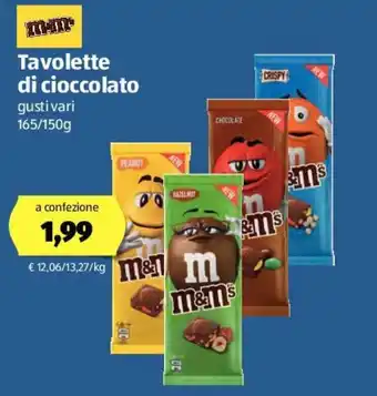 ALDI M&M Tavolette Di Cioccolato 165/150g offerta
