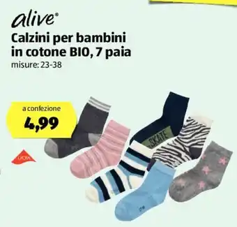 ALDI Alive Calzini per Bambini in Cotone Bio, 7 Paia offerta