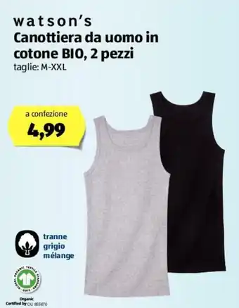ALDI Watson's Canottiera da Uomo in Cotone Bio, 2 Pezzi offerta