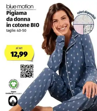 ALDI Blue Motion Pigiama Da Donna in Cotone Bio offerta