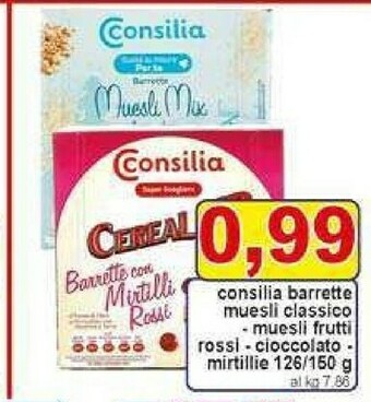 Consilia Cereal Up Barrette Con Mirtilli Rossi 126 G(ml)