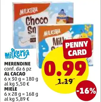 PENNY Milkeria Merendine Al Cacao Miele offerta