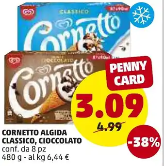 PENNY Cornetto Algida Classico, Cioccolato 480 g offerta