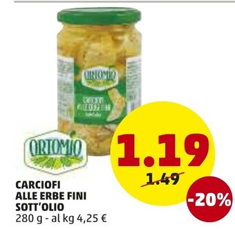 PENNY Carciofi Alle Erbe Fini Sott' Olio 280 g offerta