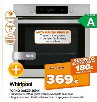 Expert Whirlpool OAKZ9 156 P IX Forno Elettrico 3650 W Acciaio Inossidabile A offerta