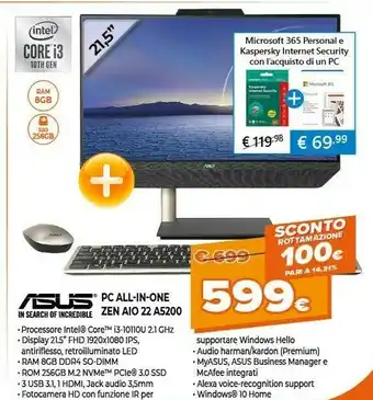 Expert Asus PC All In One ZEN AIO 22 A5200 offerta