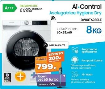 Expert Samsung DV80T6220LE Asciugatrice Libera Installazione Caricamento Frontale 8 Kg A+++ Bianco offerta
