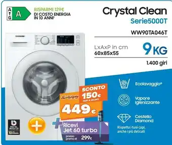 Expert Samsung WW90TA046TE Lavatrice Base Caricamento Frontale 9 Kg 1400 Giri/min Bianco offerta