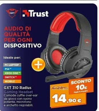 Expert Trust GXT 310 Cuffia Casco Connettore 3.5 Mm Rosso offerta