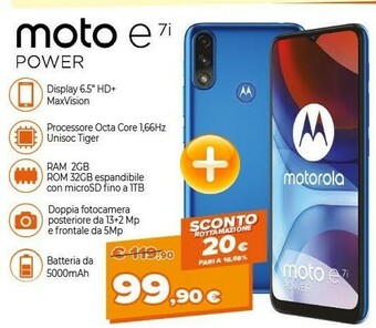 Expert Motorola Moto E7i Power 16,5 Cm (6.5") Android 10 Go Edition 4G USB Tipo-C 2 GB 32 GB 5000 MAh Blu offerta