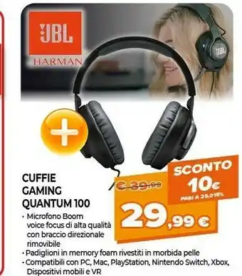 Expert Jbl QUANTUM 100 Cuffia Padiglione Auricolare Blu offerta