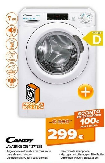 Expert Candy Smart CSS4137TE/1-11 Lavatrice Libera Installazione Caricamento Frontale 7 Kg 1300 Giri/min D Bianco offerta
