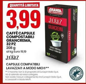Eurospin Jerez Grancrema Caffè Capsule Compostabili offerta