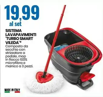 Eurospin Vileda Mocio Manico 3pz Con Microfibre & Power Sistema A Mocio E Secchio Single Tank Multicolore offerta