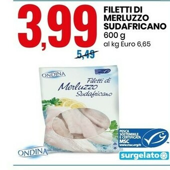 Eurospin Ondina Filetti Di Merluzzo Sudafricano 600 G(ml) offerta