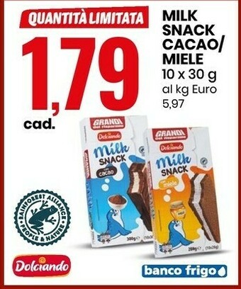 Eurospin Dolciando Milk Snack Cacao offerta