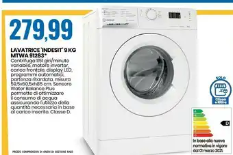Eurospin Indesit MTWA 91283 W IT Lavatrice Libera Installazione Caricamento Frontale 9 Kg 1200 Giri/min D Bianco offerta