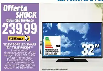 Eurospin Telefunken Televisore Led Smart 32'' offerta