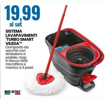 Eurospin Vileda Mocio Manico 3pz Con Microfibre & Power Sistema A Mocio E Secchio Single Tank Multicolore offerta