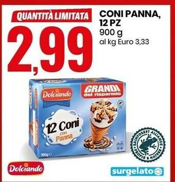 Eurospin Dolciando 12 Coni Con Panna Grandi Del Risparmio 900 G(ml) offerta