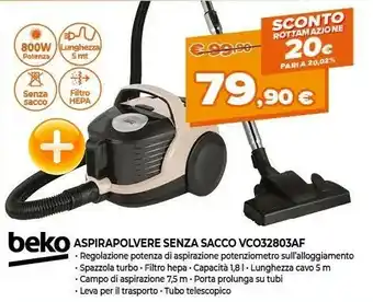 Expert Beko Aspirapolvere Senza Sacco VCO32803AF offerta